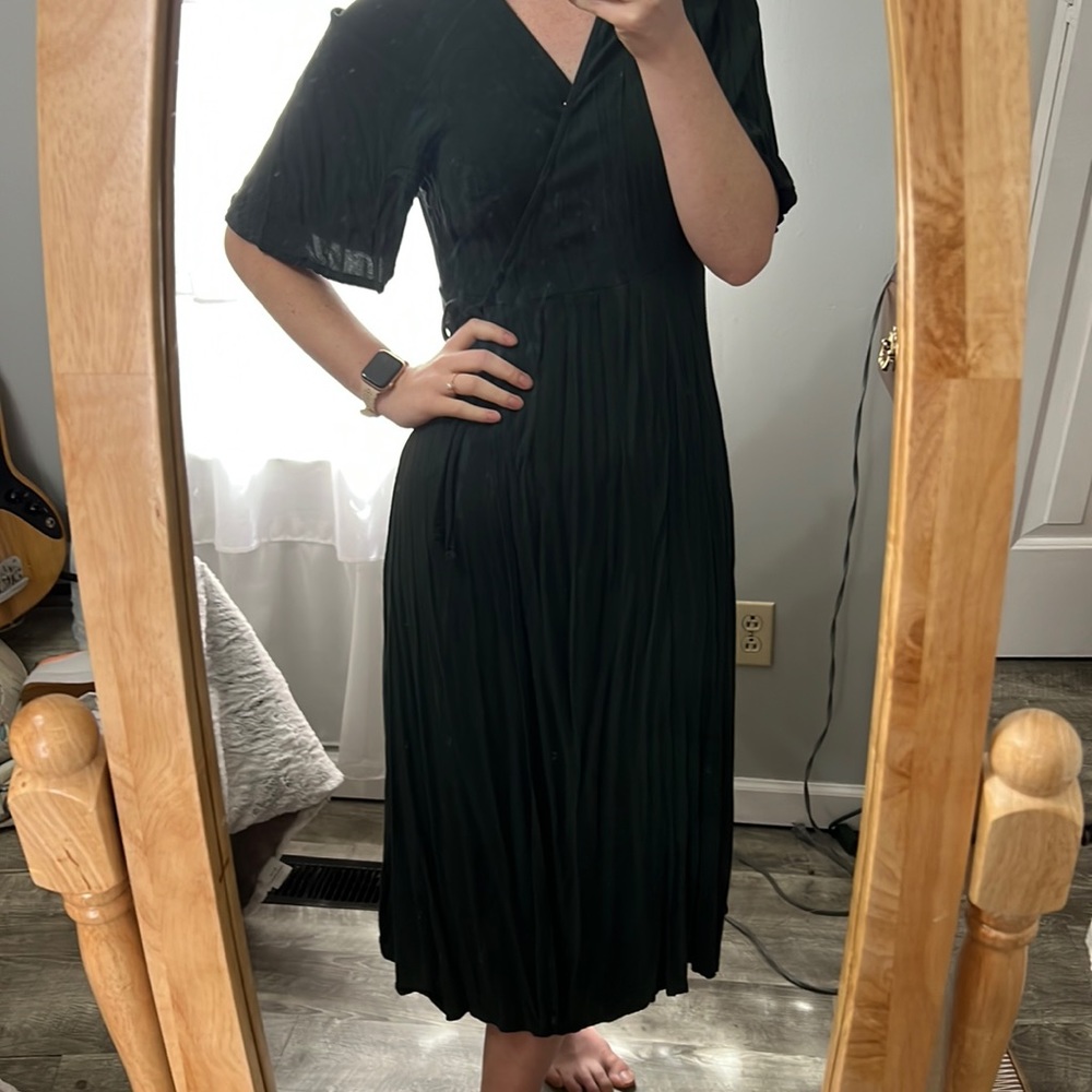 Dark green midi wrap dress